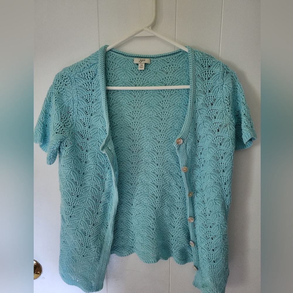 J. Jill pointelle short-sleeved button-up sweater - Picture 3 of 8